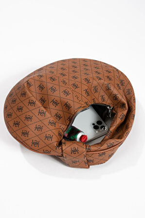 Kadin  Mini Baget Dügüm Detaylı Fermuarlı El Çanta Desenli