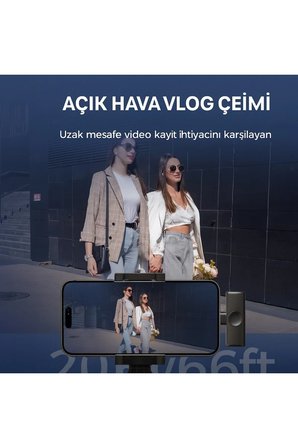 Kablosuz Tüylü Siyah Yaka Mikrofonu Type-C Apple Uyumlu 2’li Set Tak Çalıştır