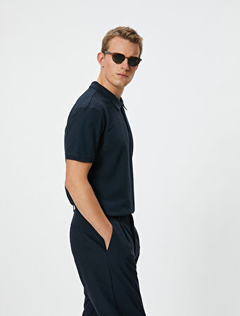 Polo Yaka Tişört Slim Fit Düğmeli Kısa Kollu