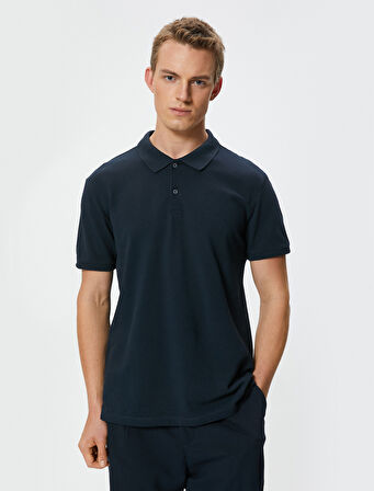 Polo Yaka Tişört Slim Fit Düğmeli Kısa Kollu