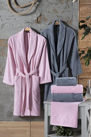 Fiesta Kısmi Kadife Jakarlı %100 Pamuklu Aile Bornoz Seti