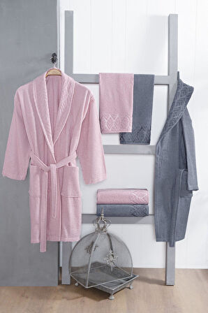 Fiesta Kısmi Kadife Jakarlı %100 Pamuklu Aile Bornoz Seti