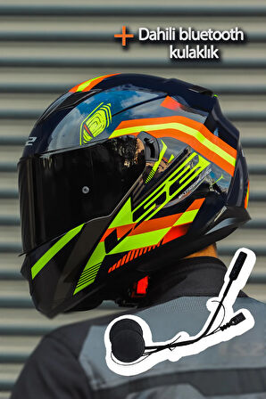 Stream Evo Reflex Mavi Turuncu Kask + Dahili Bluetooth Kulaklık