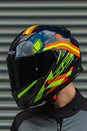Stream Evo Reflex Mavi Turuncu Kask + Dahili Bluetooth Kulaklık