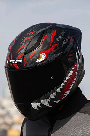 RAPID 2  KAIJU MAT SİYAH-KIRMIZI-BEYAZ KASK SİYAH CAMLI