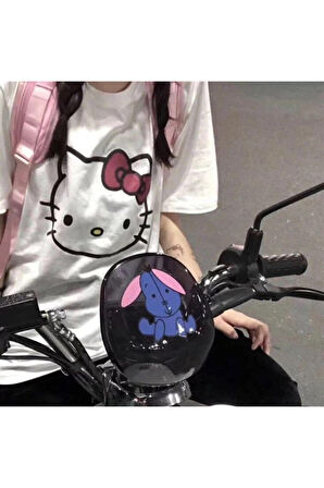 Hello Kitty Baskılı Beyaz Unisex Oversize T-shirt