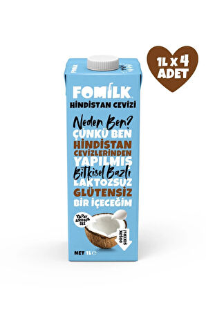 Hindistan Cevizi Sütü Glutensiz Bitkisel Bazlı Laktozsuz Vegan 1 L X 4 ADET