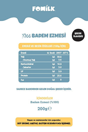 Fomilk %100 Badem Ezmesi Almond Butter 200 G 