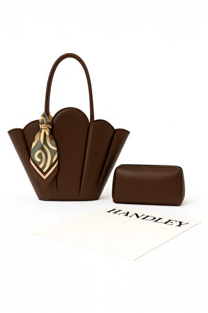 Lüks Tasarım Scallop Omuz & El Çantası Seti (Cüzdan Fular Hediyeli)