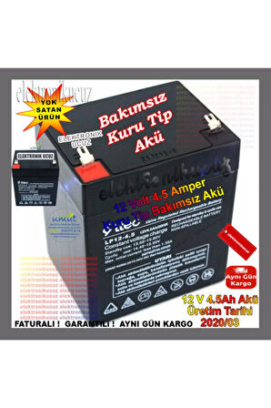 Kuru BakıMsiz Akü 12 Volt 4.5 Amper Dik Akü 12V 4.5AH BakıMsiz Kuru Akü - 4.5AH 12V Battery