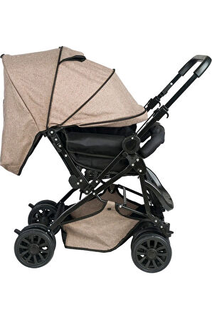 Çift Yönlü Tam Kapanır Tente Bebek Arabası Katlanabilir Dayanıklı Bebek Puset (KAHVERENGİ)