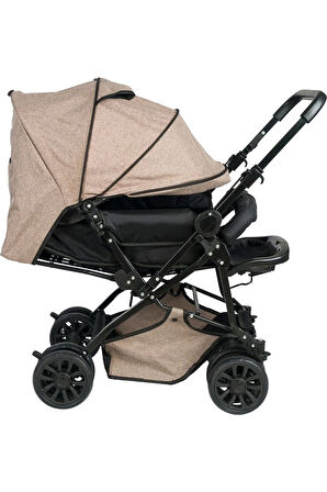 Çift Yönlü Tam Kapanır Tente Bebek Arabası Katlanabilir Dayanıklı Bebek Puset (KAHVERENGİ)