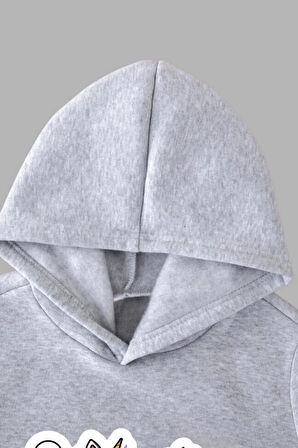 Unisex Çocuk Gri Kapüşonlu Sweatshirt ve Eşofman Altı Takımı Unicorn Baskılı