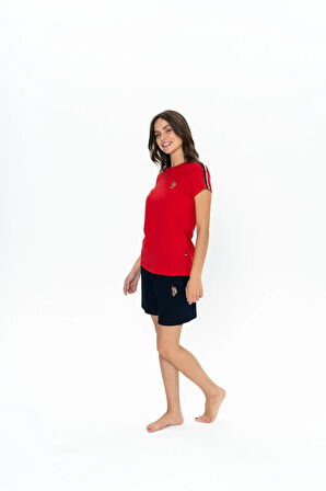 Kadın, Lisanslı, USPA, %100 Cotton, (Kırmızı), Kısa Kollu Şort Takım