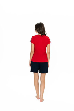 Kadın, Lisanslı, USPA, %100 Cotton, (Kırmızı), Kısa Kollu Şort Takım