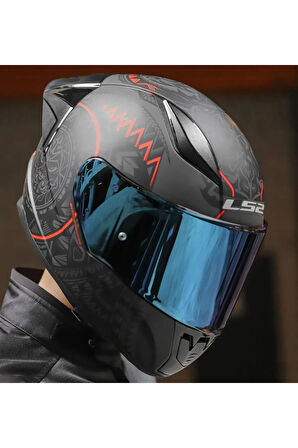 Rapıd 2 Race Takaroa Mat Siyah-Kırmızı Fullface Motosiklet Kaskı Mavi Camlı