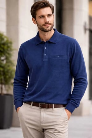 PAMUKLU TÜYLENME YAPMAYAN ,POLO YAKALI,CEPLİ, BABA KAZAĞI.İNDİGO MAVİ 5XL-6XL