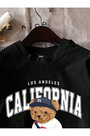Unisex California Ayı Baskılı Oversize T-Shirt
