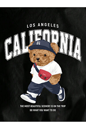 Unisex California Ayı Baskılı Oversize T-Shirt