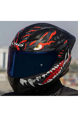 Rapıd 2 Race Kaıju Mat Siyah-Kırmızı Fullface Motosiklet Kaskı Mavi Camlı