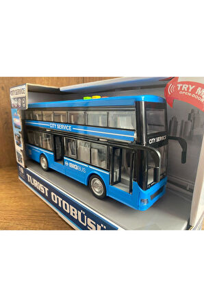 GEZİ OTOBÜSÜ 2 KATLI TURİST OTOBÜSÜ SESLİ IŞIKLI KAPILARI  AÇILIR MAVİ GEZİ OTOBÜSÜ OYUNCAK OTOBÜS