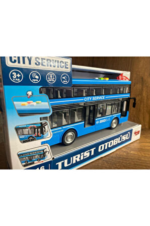 GEZİ OTOBÜSÜ 2 KATLI TURİST OTOBÜSÜ SESLİ IŞIKLI KAPILARI  AÇILIR MAVİ GEZİ OTOBÜSÜ OYUNCAK OTOBÜS