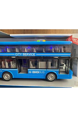 GEZİ OTOBÜSÜ 2 KATLI TURİST OTOBÜSÜ SESLİ IŞIKLI KAPILARI  AÇILIR MAVİ GEZİ OTOBÜSÜ OYUNCAK OTOBÜS