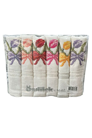 Özdilek Açelya Fiyonk Nakışlı Çeyizlik 6 Adet Çantalı El Havlusu Seti