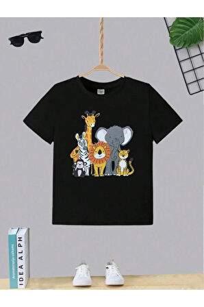 Çocuk Tasarım Hayvanlar Kids Baskılı T-Shirt Şort Alt Üst Takım %100 Pamuk