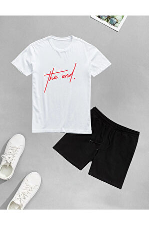 AYMONTANAUnisex Kırmızı The End Baskılı Şort-T-shirt takımı