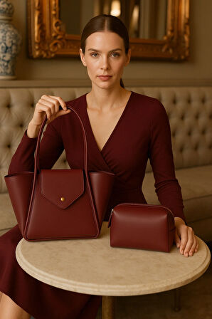 Lüks Kapak Detaylı Makyaj Çanta Hediyeli Omuz Çantası