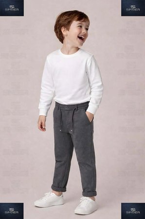 Erkek Çocuk Stil Pantolon Bel Lastikli Likralı Paça Katlamalı