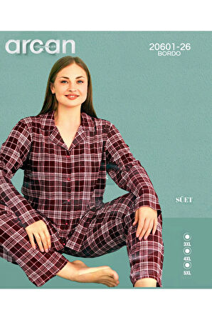 Battal Süet Düğmeli Uzunkol Pijama Takımı