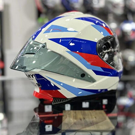 Sway 865 Titan Full Face Güneş Gözlüklü Kapalı Motosiklet Kaskı XL Beden White Blue Red