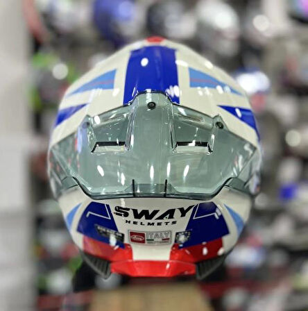 Sway 865 Titan Full Face Güneş Gözlüklü Kapalı Motosiklet Kaskı XL Beden White Blue Red