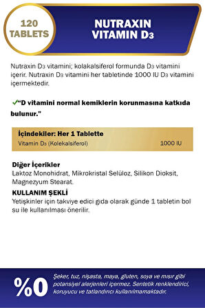 D3 Vitamini 120 Tablet - 1.000 Iu 3'lü