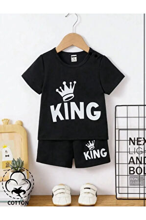 Çocuk Tasarım King Baskılı T-Shirt Şort Alt Üst Takım
