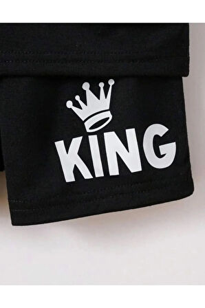 Çocuk Tasarım King Baskılı T-Shirt Şort Alt Üst Takım