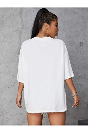 LUNAVISTA Kadın Siyah Kalp Baskılı Oversize T-shirt