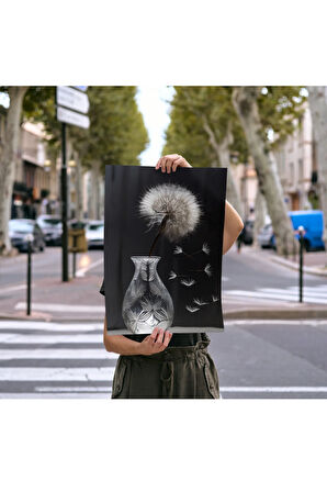 Çerçevesiz Poster Cam Vazo ve Uçuşan Karahindiba Çiçeği