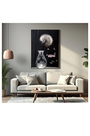 Çerçevesiz Poster Cam Vazo ve Uçuşan Karahindiba Çiçeği