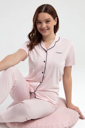Kadın Kısakol Kutulu Pijama, Çeyizlik Pijama Takım, %50 Pamuk %50 Modal