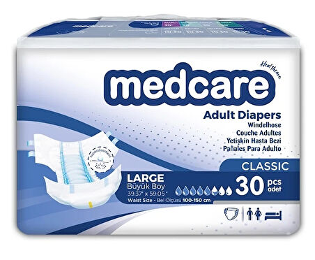 Medcare Belbantlı Classic Hasta Bezi 30 Adet Large