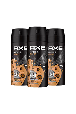 Axe Erkek Sprey Deodorant Leather & Cookies 48 Saat Etkileyeci Koku 150 ml X3 Adet