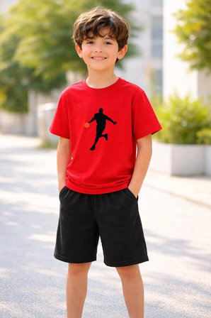 Erkek - Kız Çocuk Tişört Şort Takım %100 Pamuk Yazlık Rahat Kalıp Baskılı T-Shirt Çocuk Kombin