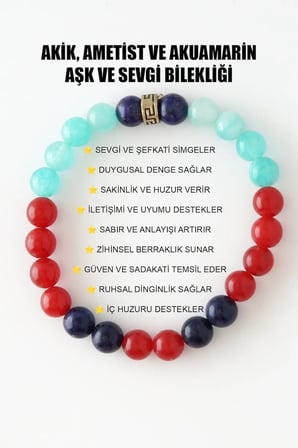 Aşk Ve Sevgi Bilekliği Akik Ametist Akumarin Taşı Doğal Taş Bileklik
