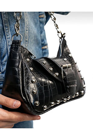 Bony ma zımbalı timsah desenli kol çantası