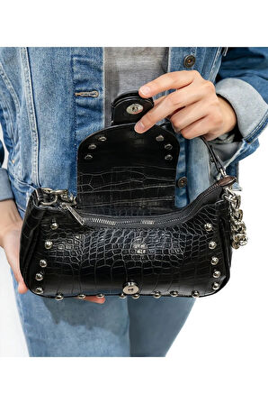 Bony ma zımbalı timsah desenli kol çantası