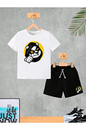 Çocuk Tasarım Dog Baskılı T-Shirt Şort Alt Üst Takım