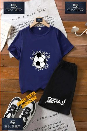 Çocuk UNISEX “FUTBOL TOP GRAFT“ Özel Baskılı Bisiklet Yaka Tişört - Şort Takım